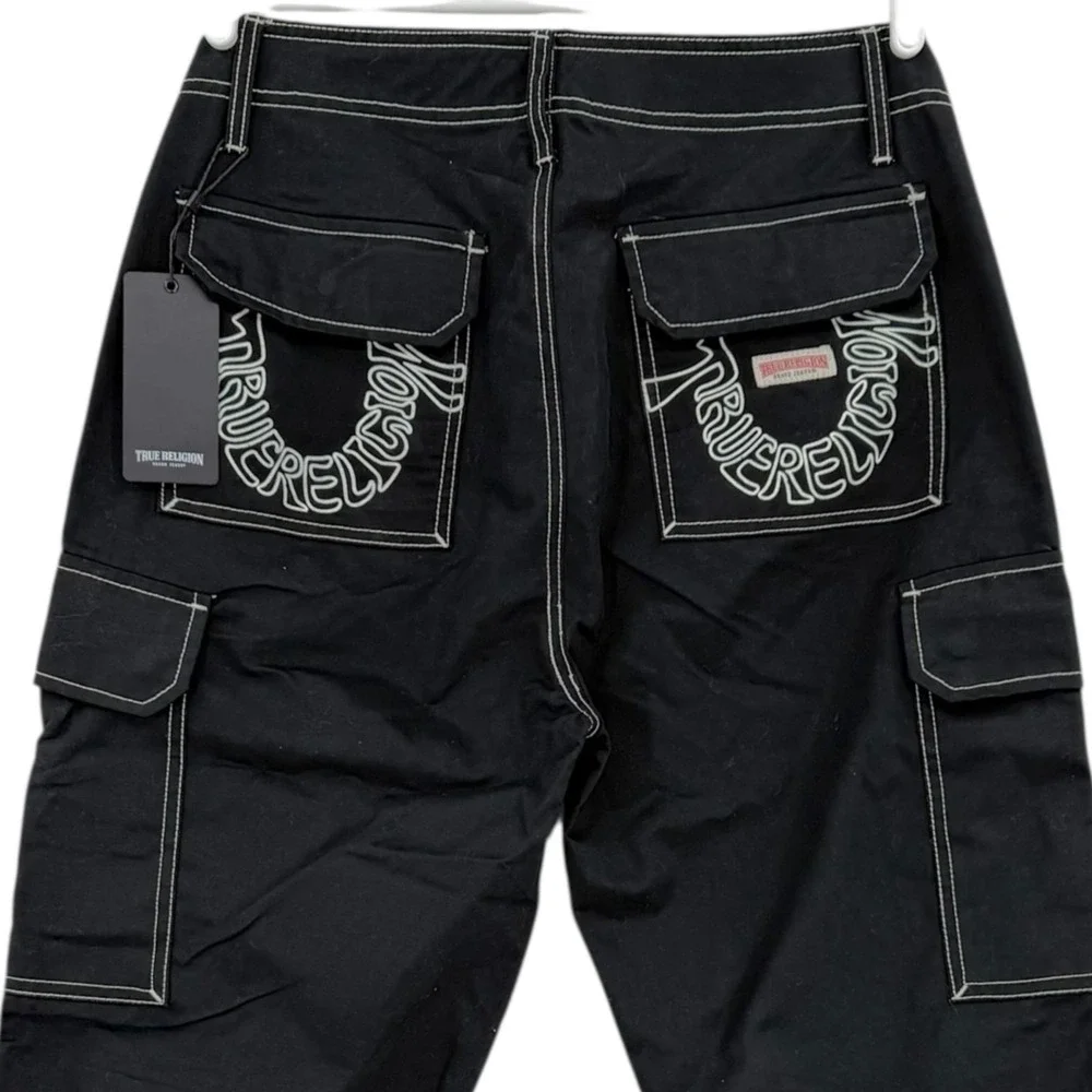 True Religion Men's Straight Leg Outline Jet Black Cargo Pants 32x32 NWT $159.00